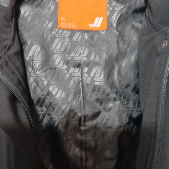 Womens rain jacket small Black 2 way zippered snaps pockets hood roomy warm - Picture 3 of 8